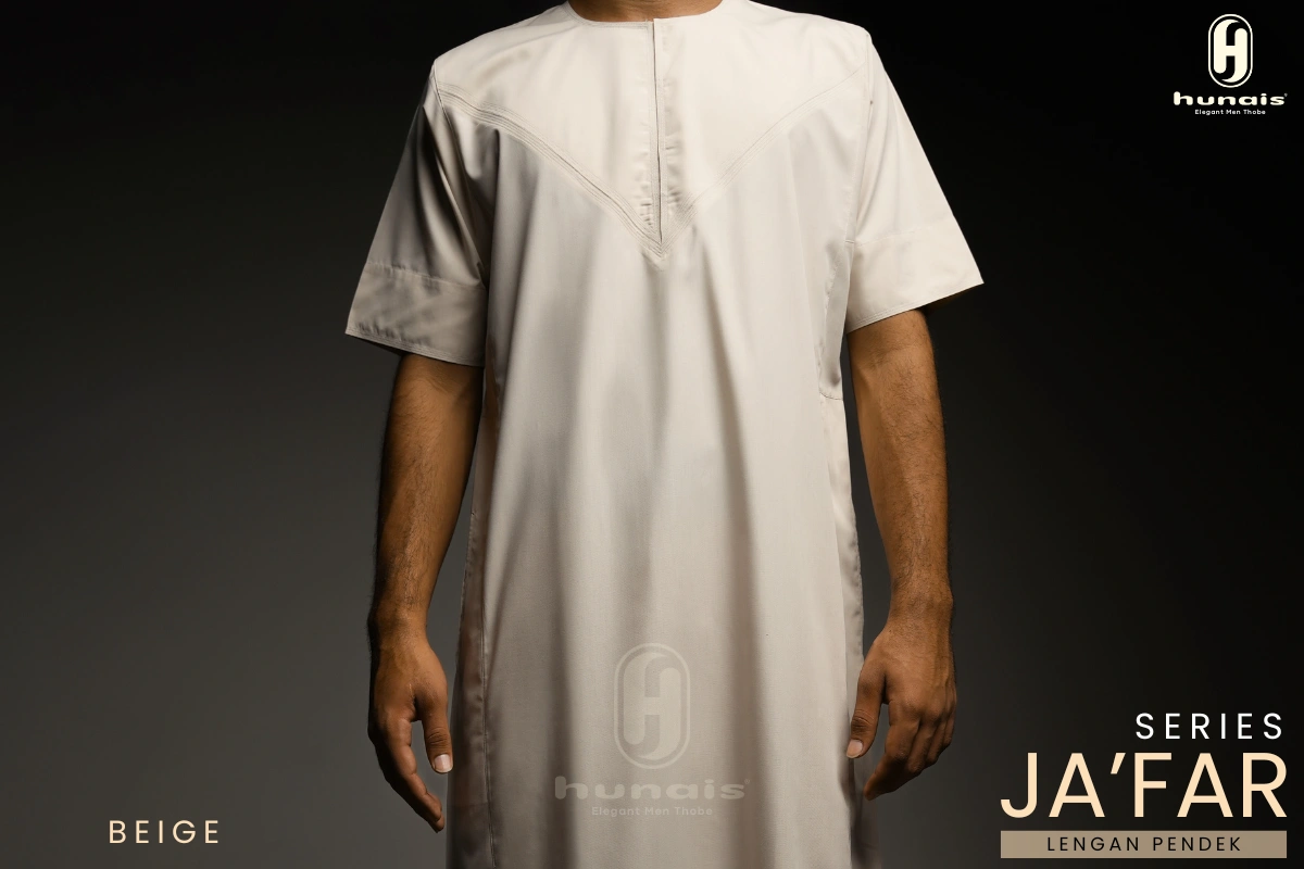 Jubah Pria Premium Hunais Lengan Pendek Jafar Series BEIGE 1 Cream