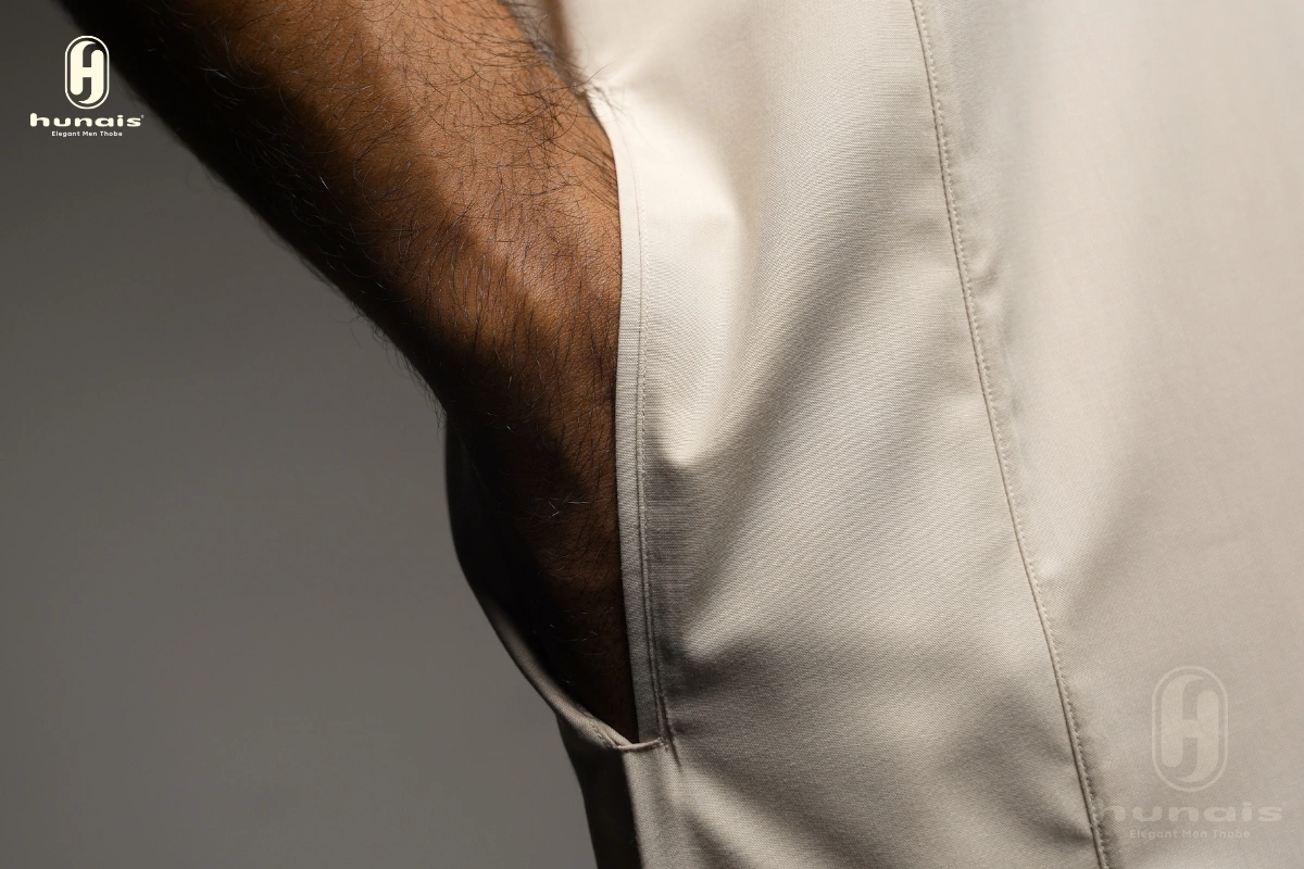 Jubah Pria Premium Hunais Lengan Pendek Jafar Series BEIGE 3 Cream