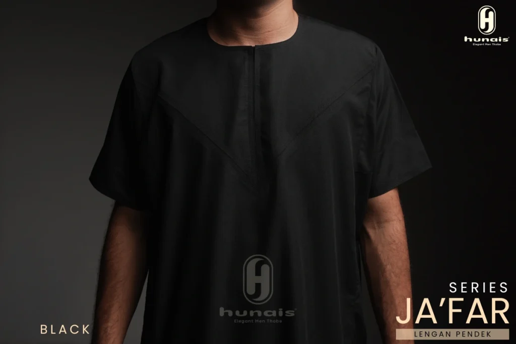 Jubah Pria Premium Hunais Lengan Pendek Jafar Series BLACK 1 Hitam