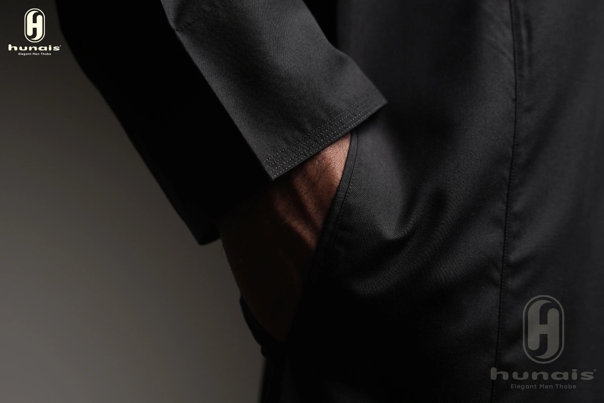 Jubah Pria Premium Hunais Lengan Panjang Jafar Series BLACK 3 Hitam