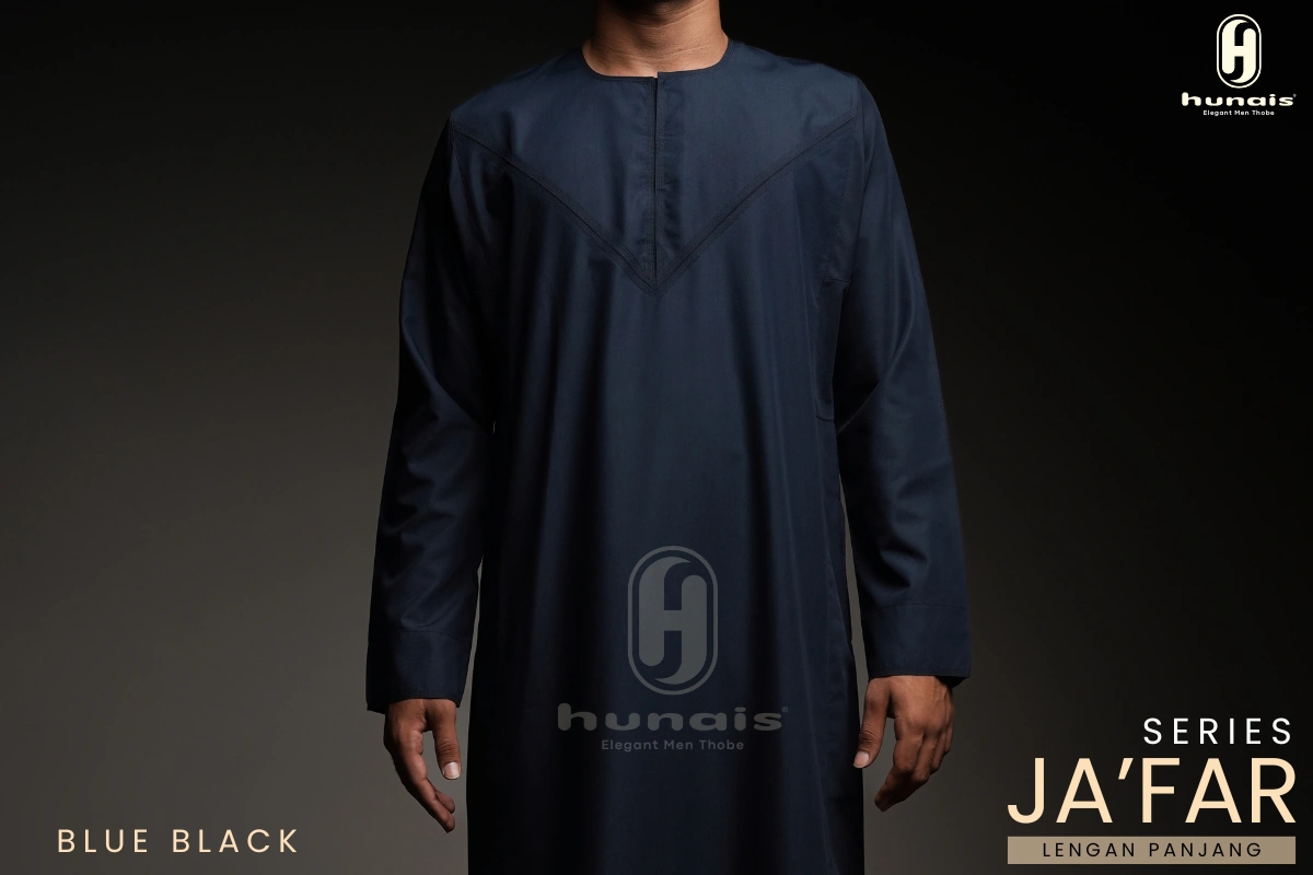 Jubah Pria Premium Hunais Lengan Panjang Jafar Series BLUE BLACK 1 Navy