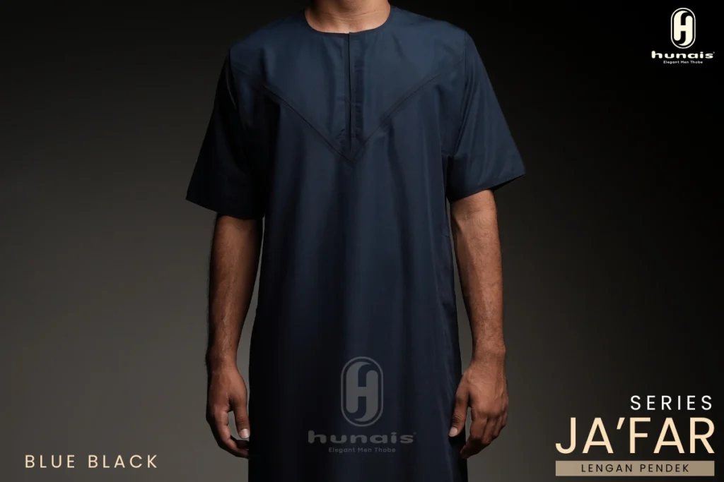 Jubah Pria Premium Hunais Lengan Pendek Jafar Series BLUE BLACK 1 Navy