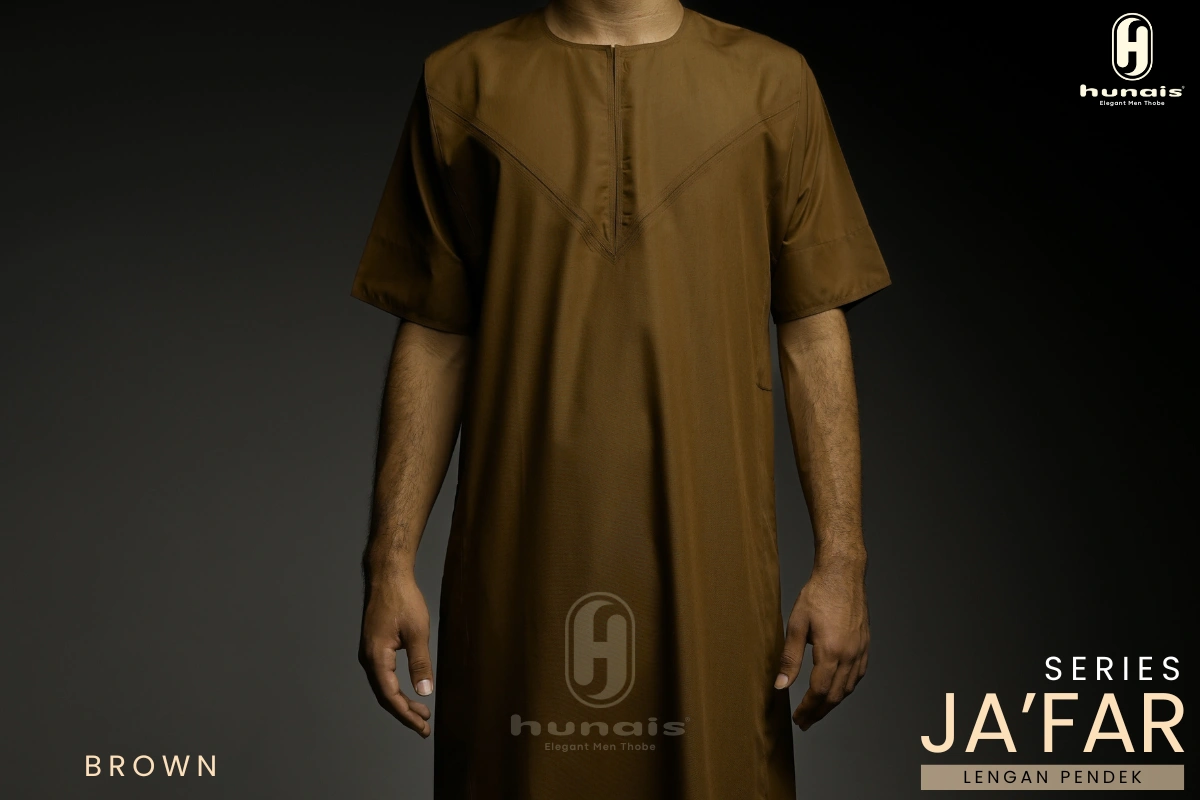 Jubah Pria Premium Hunais Lengan Pendek Jafar Series BROWN 1 Coklat