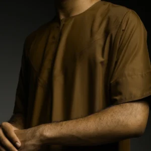 Jubah Pria Premium Hunais Lengan Pendek Jafar Series BROWN 2 Coklat