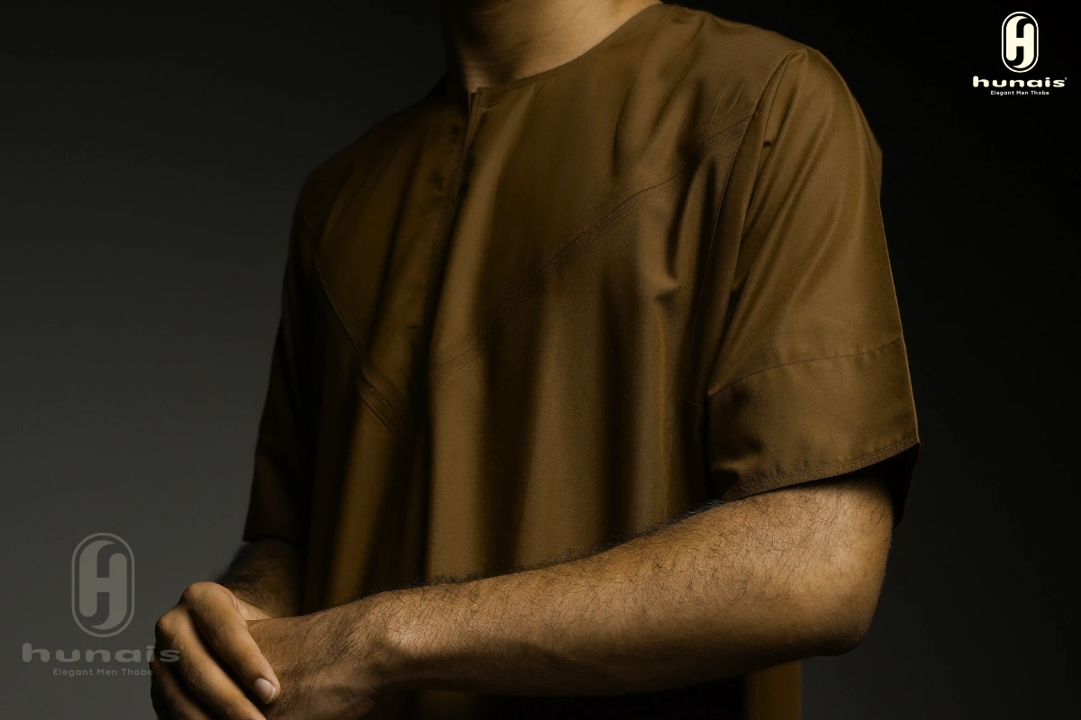 Jubah Pria Premium Hunais Lengan Pendek Jafar Series BROWN 2 Coklat