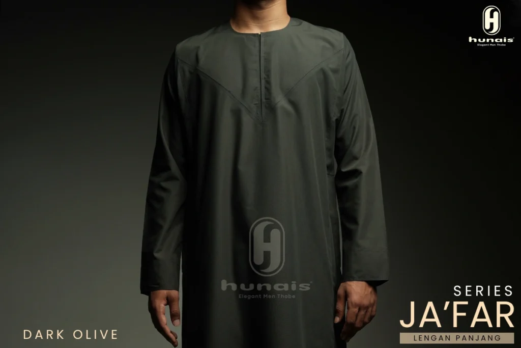Jubah Pria Premium Hunais Lengan Panjang Jafar Series Dark Olive 2