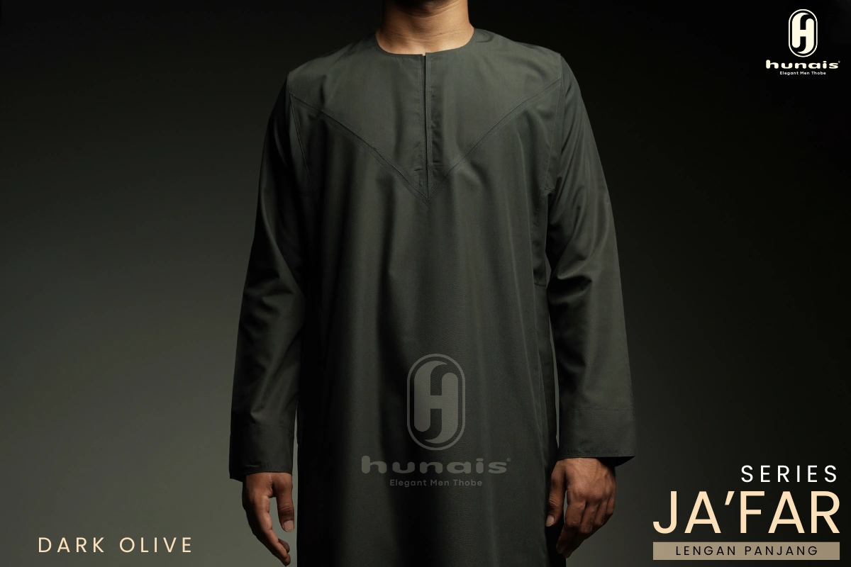 Jubah Pria Premium Hunais Lengan Panjang Jafar Series Dark Olive 2