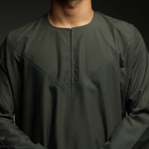 Jubah Pria Premium Hunais Lengan Panjang Jafar Series Dark Olive 2 slimfit