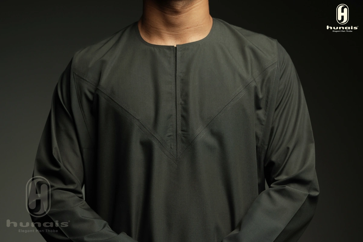 Jubah Pria Premium Hunais Lengan Panjang Jafar Series Dark Olive 2 slimfit