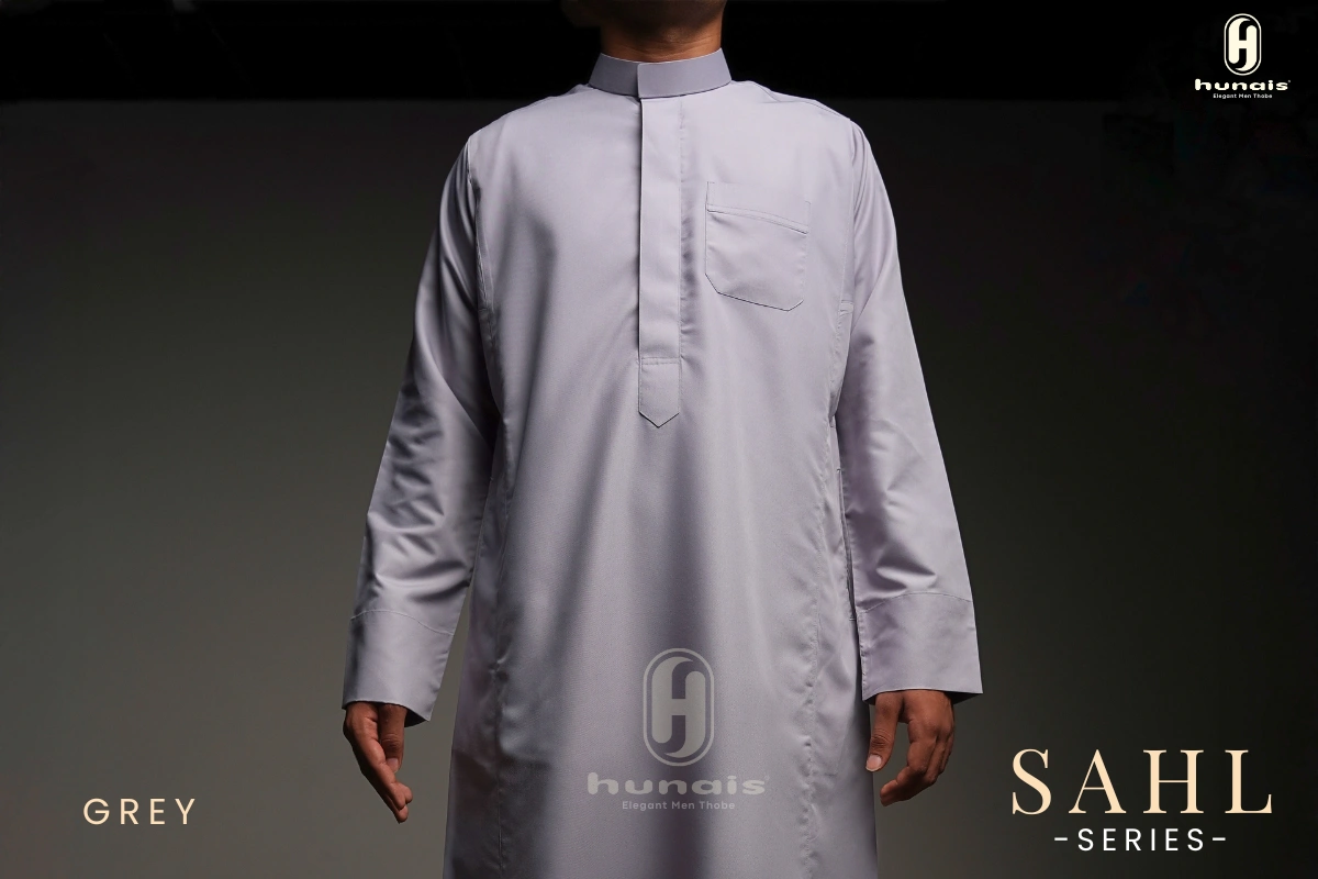 Jubah Pria Premium Hunais SAHL Series Lengan Panjang GREY 1 Abu abu