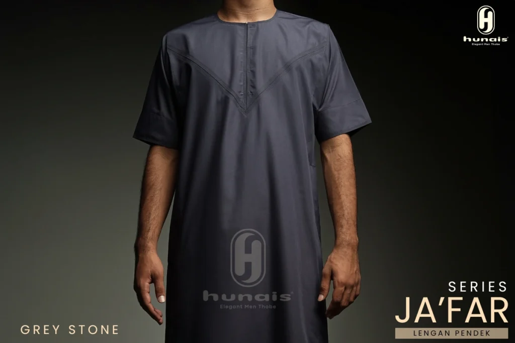 Jubah Pria Premium Hunais Lengan Pendek Jafar Series GREY STONE 1