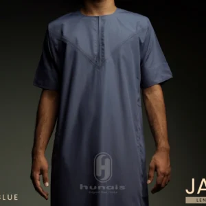 Jubah Pria Premium Hunais Lengan Pendek Jafar Series biru indogo 1 Denim