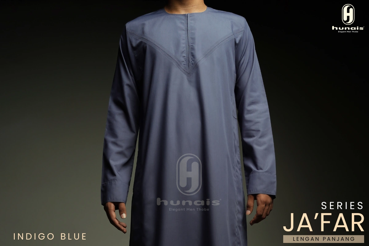 Jubah Pria Premium Hunais Lengan panjang Jafar Series Indigo 1